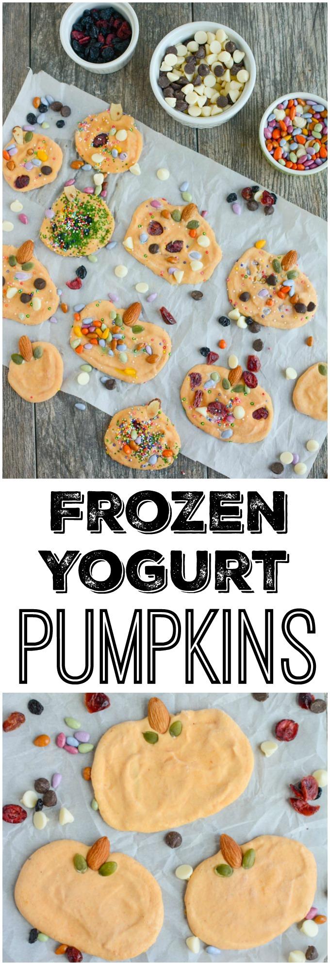 Frozen Yogurt Pumpkins 12 These Frozen Yogurt Pumpkins are a healthy, kid-friendly Halloween treat! They're easy to make and fun to decorate, perfect for a play date or party!