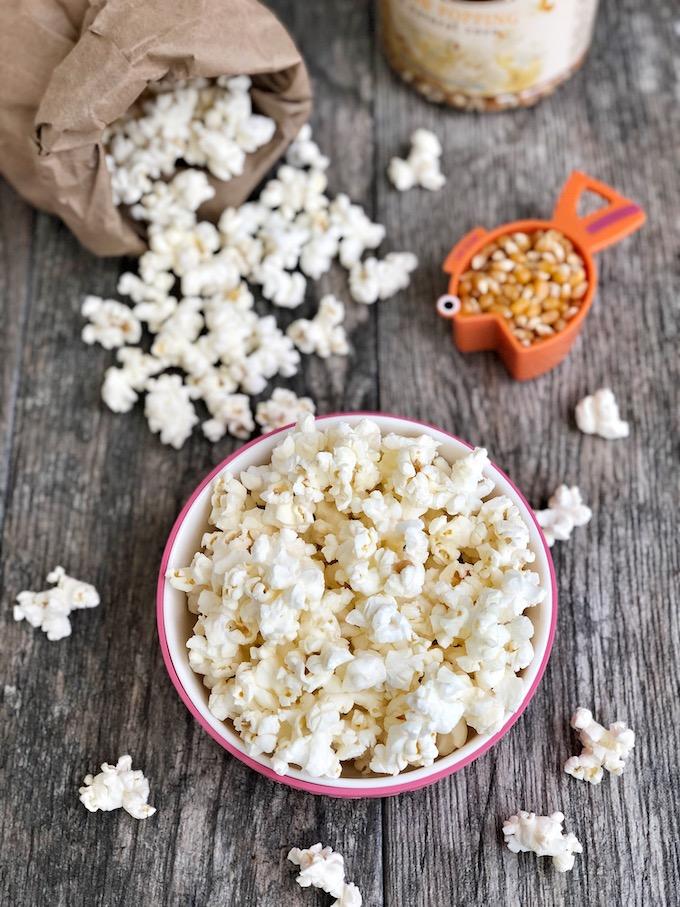 After School Healthy Snacks 7 Healthy Microwave Popcorn in a paper lunch sack