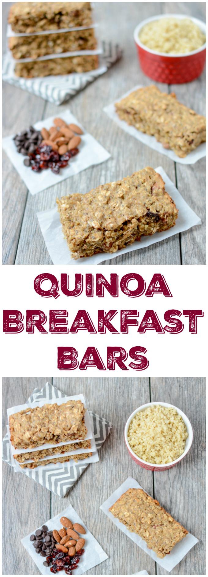 Quinoa Breakfast Bars 9 Packed with protein and healthy fats, this recipe for Quinoa Breakfast Bars is easy to prep ahead of time and makes the perfect grab and go breakfast on a busy morning.