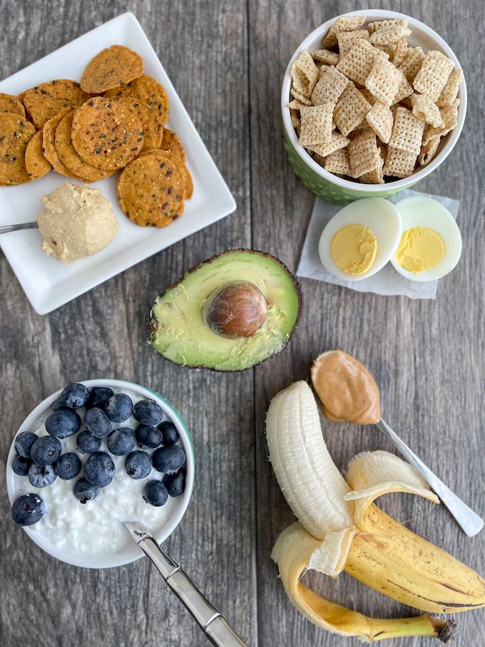 After School Healthy Snacks 4 Healthy Toddler Snacks - cottage cheese, hummus, cereal, peanut butter with banana
