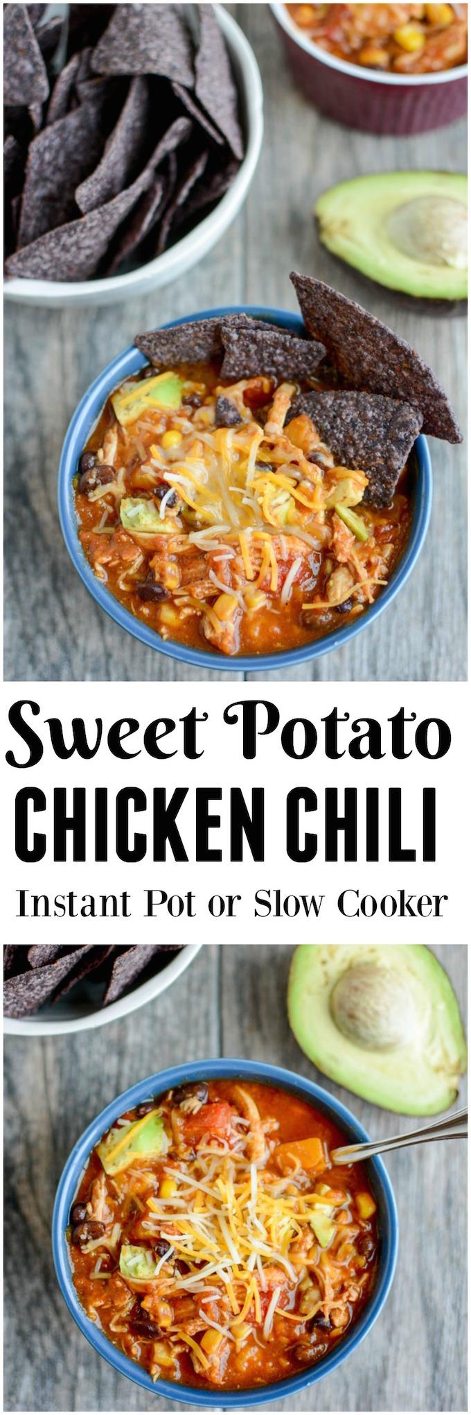 This Sweet Potato Chicken Chili can be made in the Instant Pot or slow cooker for an easy, healthy dinner. And the leftovers make the perfect packable lunch.&nbsp;
